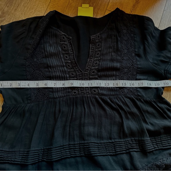 Maeve Anthropologie Black Boho Babydoll Short Sleeve Blouse Size Large Top - Picture 10 of 12